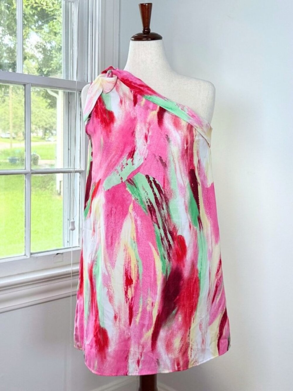 One Shoulder Pink Mini Shift Dress Emery Rose Medium Sleeveless Knee Length Cute